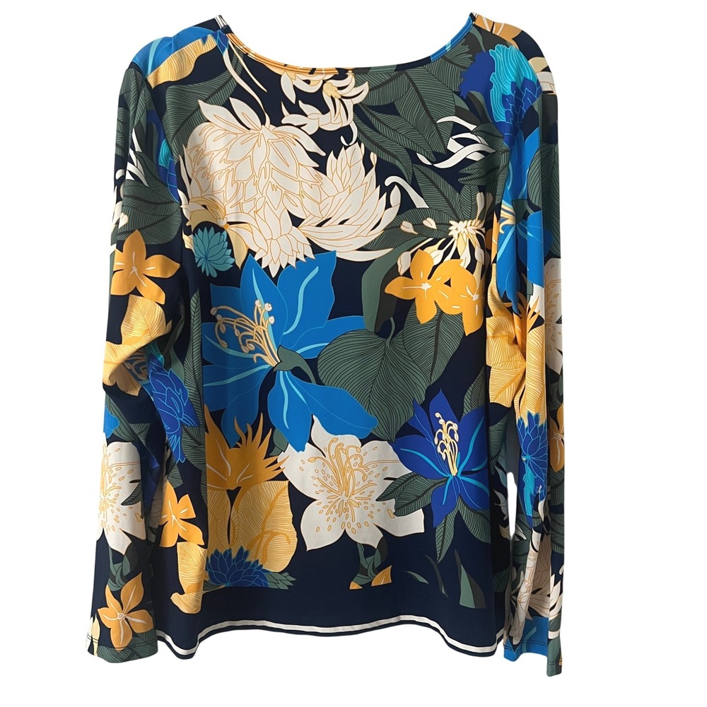 Lands End Sz 1X UPF 50 Top Blue Floral Long Sleeve Rash Guard Swim Pool Vacation - Picture 3 of 8